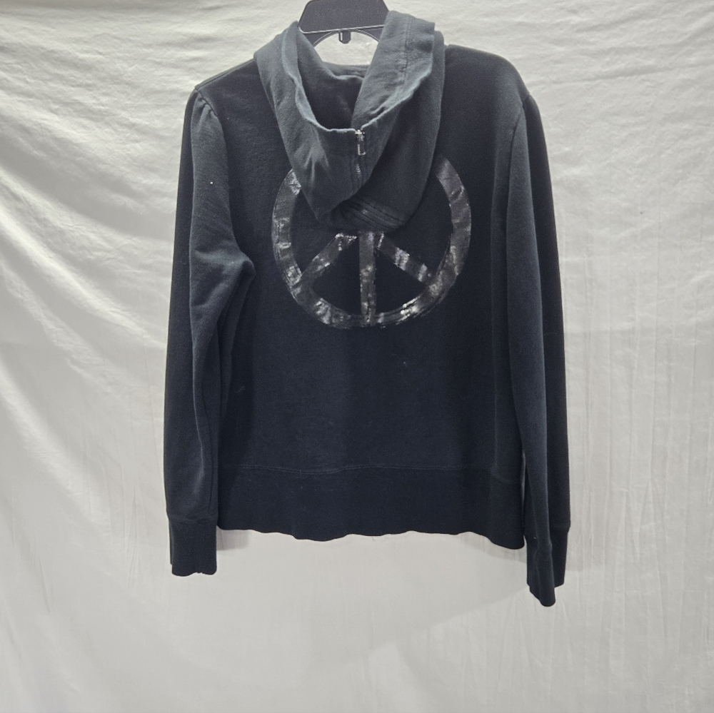Norma Kamali Black Hoodie with Peace Symbol. XL. - Picture 5 of 6